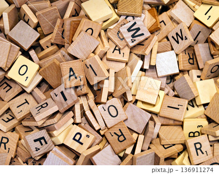 Abstract background. Wooden tiles with letters for the scrubble game 136911274