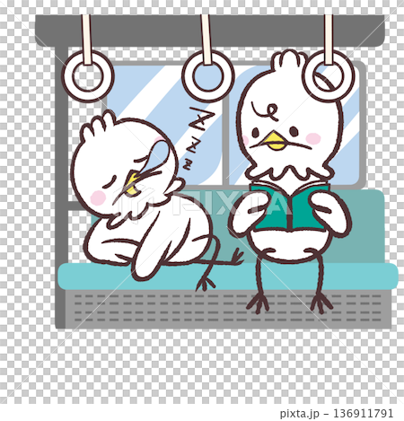 Illustration of an annoying white bird sleeping in a car 136911791