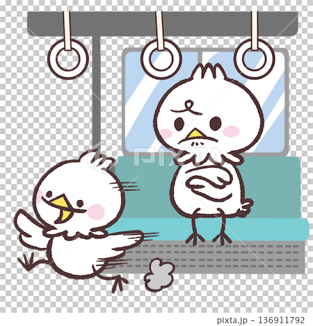 Illustration of a white bird bothering a child running inside a car 136911792