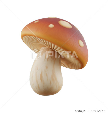 3D Stylized Mushroom Illustration with Detailed Gills 136912146