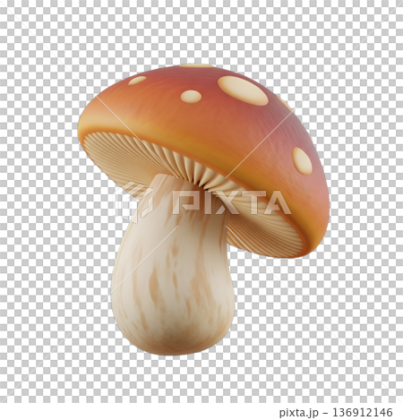 3D Stylized Mushroom Illustration with Detailed Gills 3D Stylized Mushroom Illustration with Detailed Gills 136912146