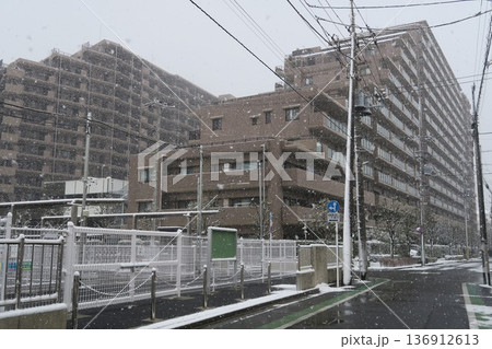 衆議院議員選挙日に雪が降る住宅街 衆議院議員選挙日に雪が降る住宅街 136912613