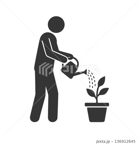 植物に水をやる人物のシルエットアイコン 136912645