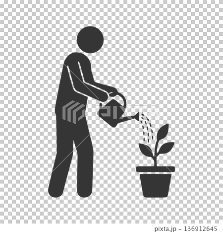 植物に水をやる人物のシルエットアイコン 136912645