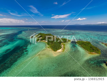 石垣島川平湾のマジパナリ（ドローンによる空撮） 136912915