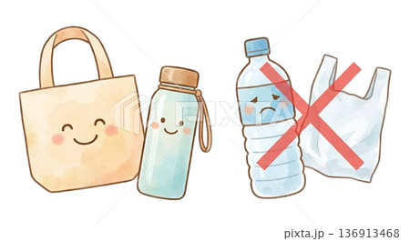 プラスチック削減アイコン プラスチック削減アイコン 136913468