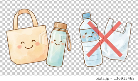プラスチック削減アイコン プラスチック削減アイコン 136913468