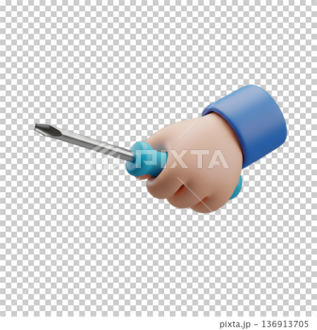 3D Cartoon Hand Holding a Screwdriver Repair and Maintenance Icon Concept 136913705