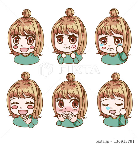 イエベ春の女の子のカラーイラスト 基本の表情バリエーションセット イエベ春の女の子のカラーイラスト 基本の表情バリエーションセット 136913791