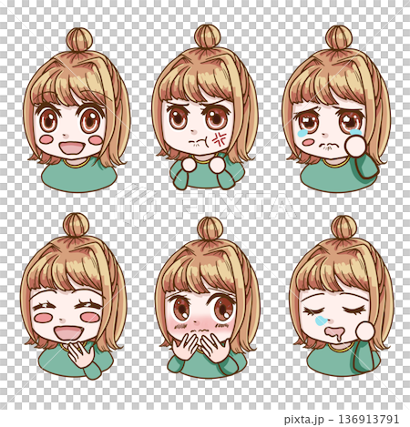 イエベ春の女の子のカラーイラスト 基本の表情バリエーションセット イエベ春の女の子のカラーイラスト 基本の表情バリエーションセット 136913791