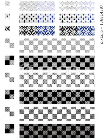 青海波と市松模様のパターン素材 136914597