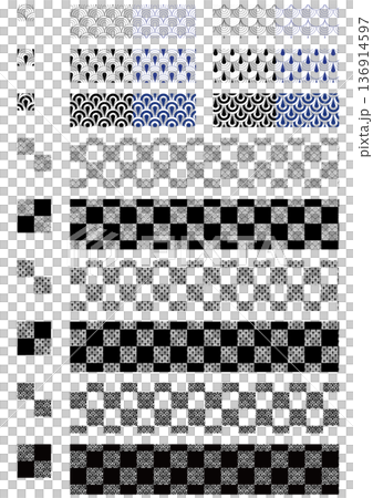 青海波と市松模様のパターン素材 136914597