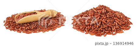 red rice in a wooden scoop isolated on white background red rice in a wooden scoop isolated on white background 136914946