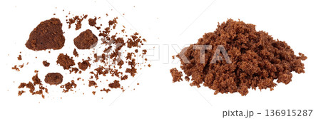 Dark muscovado sugar or Barbados sugar isolated on white background. Top view. Flat lay 136915287
