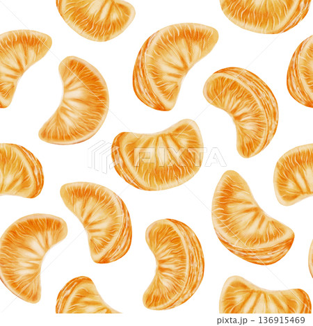 A seamless watercolor pattern with mandarin slices. The vibrant orange citrus fruits are hand-drawn. Suitable for textiles, wallpaper, winter holiday designs, packaging, and recipes A seamless watercolor pattern with mandarin slices. The vibrant orange citrus fruits are hand-drawn. Suitable for textiles, wallpaper, winter holiday designs, packaging, and recipes 136915469
