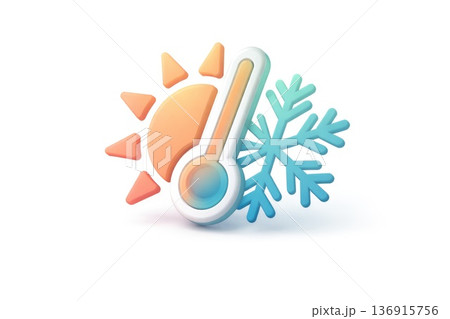 Modern temperature icon showing sun and snowflake symbolizing hot and cold weather contrast 136915756