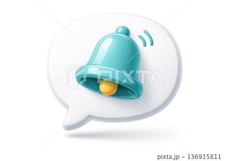 Modern notification bell icon inside speech bubble symbol for alert message communication 136915811