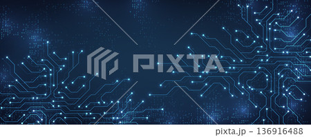 Circuit board digital abstract background. Motherboard technology texture design. AI semiconductor and computer processor on tech bg. Vector illustration 136916488