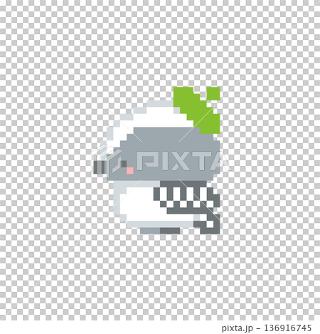 Pixel art of a green beret and a long-tailed tit chick 136916745