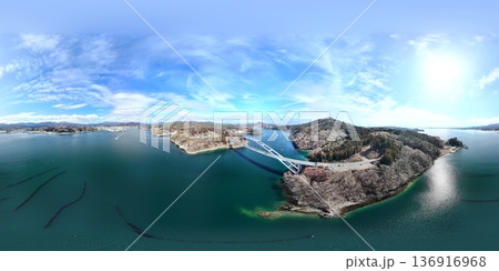 冬の気仙沼大島大橋 空撮 VR写真 冬の気仙沼大島大橋 空撮 VR写真 136916968
