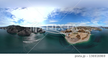 冬の気仙沼大島大橋 空撮 VR写真 冬の気仙沼大島大橋 空撮 VR写真 136916969