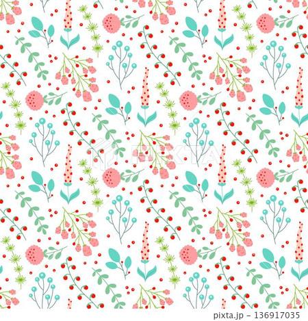 seamless pattern with berries and flowers seamless pattern with berries and flowers 136917035
