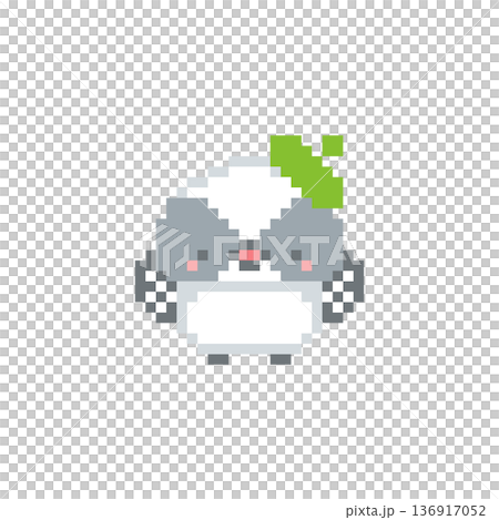 Pixel art of a green beret and a long-tailed tit chick 136917052