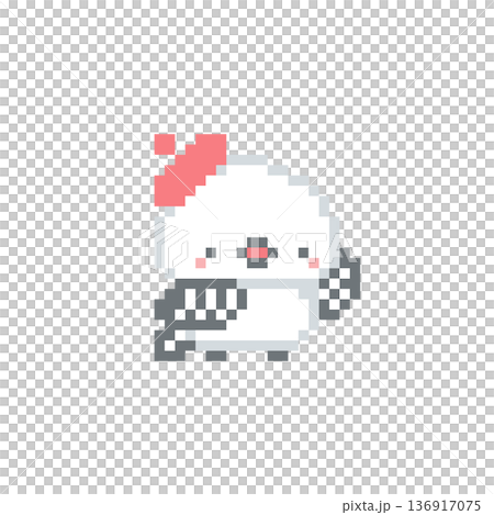 赤色ベレー帽とシマエナガのドット絵 赤色ベレー帽とシマエナガのドット絵 136917075