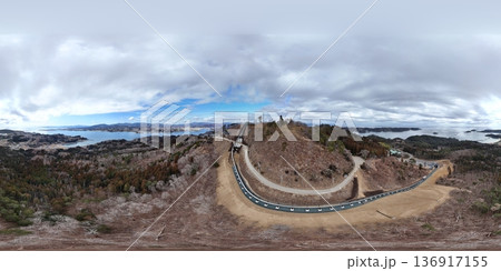 工事中の気仙沼市の亀山　空撮　VR写真 136917155