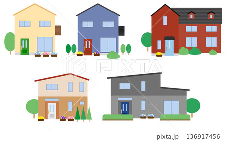 カラフルな一軒家のイラストセット 136917456
