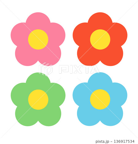 4種類のカラフルな花 イラストセット 4種類のカラフルな花 イラストセット 136917534