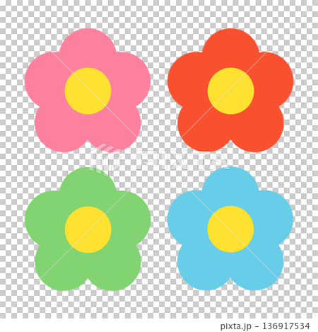 4種類のカラフルな花 イラストセット 4種類のカラフルな花 イラストセット 136917534