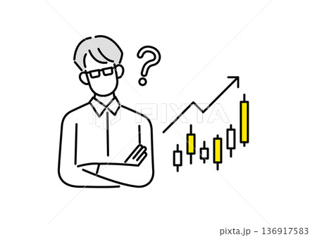 株式投資について悩む男性のベクター素材 136917583