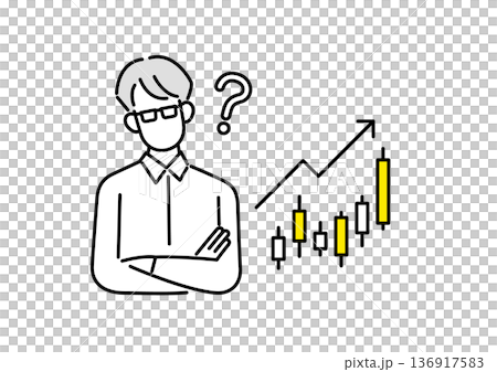 株式投資について悩む男性のベクター素材 136917583