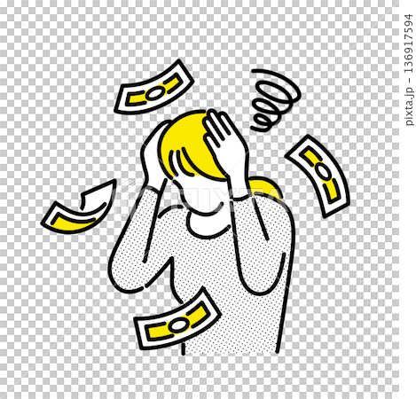 お金のことで悩む女性のイラスト 136917594