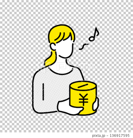 圖:一位女士手持存錢罐 圖:一位女士手持存錢罐 136917595