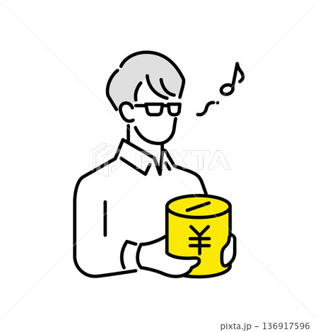 貯金箱を持つ男性のイラスト 136917596