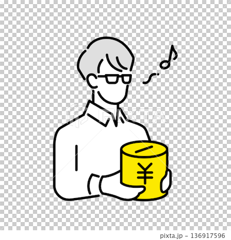 貯金箱を持つ男性のイラスト 136917596