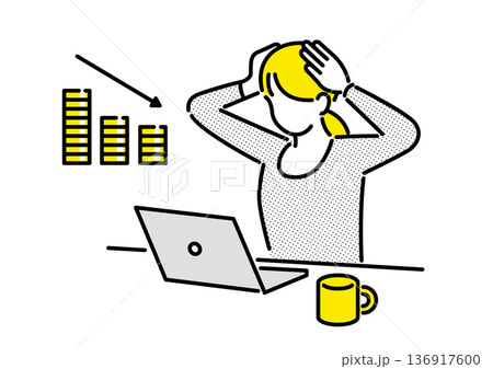 投資の失敗に頭を抱える女性のイラスト 136917600