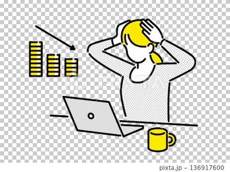 投資の失敗に頭を抱える女性のイラスト 136917600