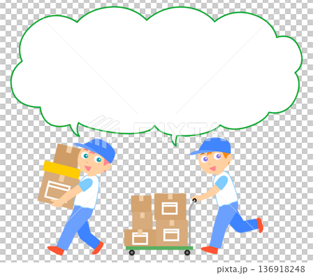 Illustration of a worker carrying luggage with speech bubble Illustration of a worker carrying luggage with speech bubble 136918248
