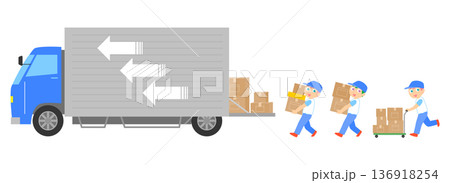 トラックと業者が荷物を運ぶイラスト 136918254