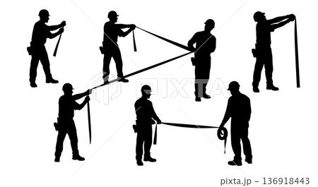 Black Solid Worker Warning Tape Silhouettes Set of Six on White Background 136918443