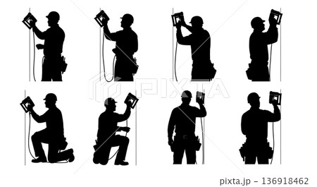 Black Solid Worker Staple Gun Silhouettes Set of Six on White Background 136918462