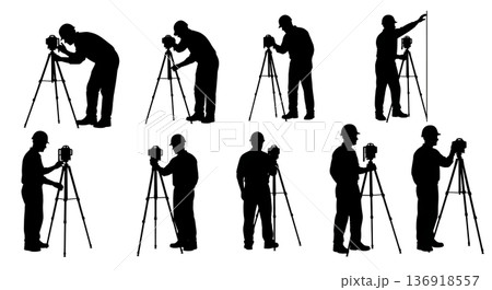 Black Solid Worker Laser Level Silhouettes Set of Six on White Background 136918557