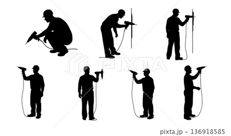 Black Solid Worker Heat Gun Silhouettes Set of Six on White Background 136918585