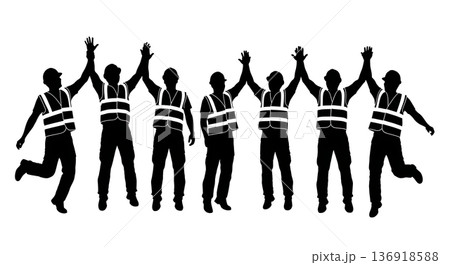 Black Solid Worker High Five Silhouettes Set of Six on White Background 136918588