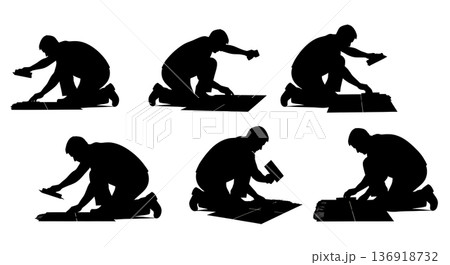 Black Solid Worker Bolt Cutter Silhouettes Set of Six on White Background 136918732