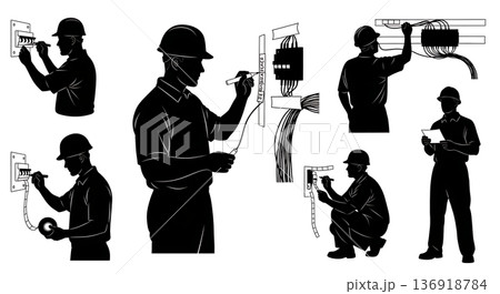 Black Solid Wire Labeling Silhouettes Set of Six on White Background 136918784