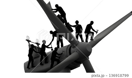 Black Solid Wind Turbine Tech Silhouettes Set of Six on White Background Black Solid Wind Turbine Tech Silhouettes Set of Six on White Background 136918799